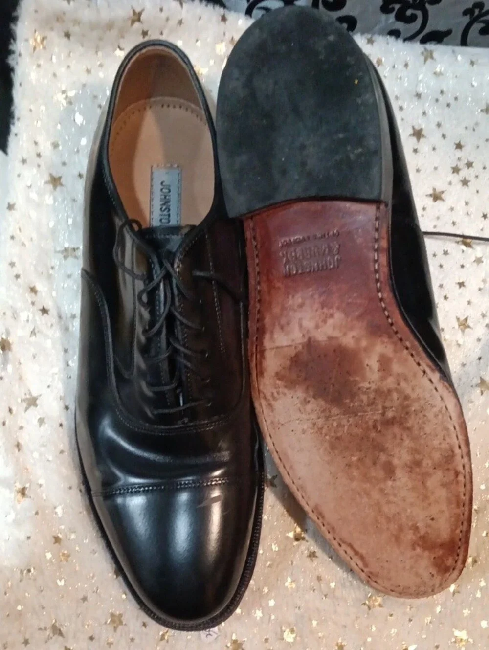 Johnston & Murphy Black Leather Cap-Toe Oxfords